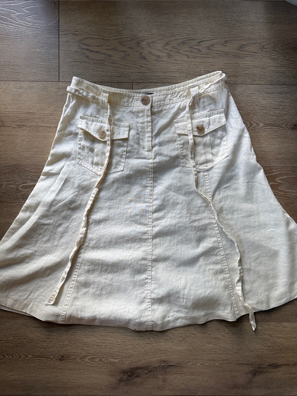 J. Crew Cream A-Line Linen Drawstring Skirt